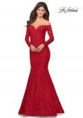 Picture of: Off the Shoulder Lace Long Sleeve Prom Dress in Red, Style: 28569, Detail Picture 3