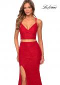 Picture of: Two Piece Lace Dress with Sheer Top and Rhinestones in Red, Style: 28590, Detail Picture 3