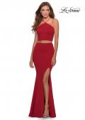 Picture of: Sleek Two Piece Pyramid Neckline Prom Dress in Red, Style: 28624, Detail Picture 3
