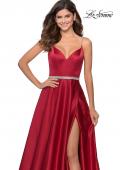 Picture of: Satin A-line Gown with Rhinestone Belt and Straps in Red, Style: 28695, Detail Picture 3