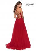 Picture of: Long Tulle Prom Dress with Criss Cross Bodice Detail in Red, Style: 28893, Detail Picture 3