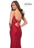 Picture of: Sleek Lace Long Dress with Sheer Sides and Open Back in Red, Style 29694, Detail Picture 3