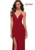 Picture of: Matte Jersey Long Dress with Lace Up Back in Red, Style 29708, Detail Picture 3