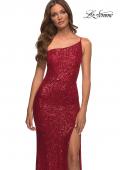 Picture of: Simple One Shoulder Long Sequin Evening Gown in Red, Detail Picture 3