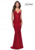 Picture of: Embellished Rhinestone Jersey Long Dress with Lace Up Back in Red, Style: 30996, Style: 30996