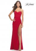 Picture of: Stunning Long Gown with Sheer Waist and High Slit in Red, Style: 31058, Detail Picture 3