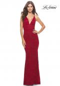 Picture of: Fitted Stretch Lace Prom Dress with Banded Waist in Red, Style: 31234, Detail Picture 3