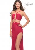 Picture of: Unique Jersey Gown with Front Cut Outs and Criss Cross Straps in Red, Style: 31293, Detail Picture 3