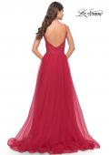 Picture of: A Line Tulle Gown with Lace Bodice and V Back in Red, Style: 31507, Detail Picture 3