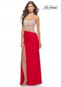 Picture of: Prom Dress with Rhinestone Sheer Bodice and Asymmetrical Skirt in Red, Style: 31537, Detail Picture 3
