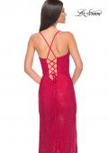 Picture of: Fishnet Rhinestone Prom Dress with Bustier Top and High Slit in Red, Style: 32210, Detail Picture 3