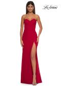 Picture of: Simple Net Prom Dress with High Slit and Flattering Ruching in Red, Style: 33018, Detail Picture 3