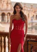Picture of: Strapless Lace Applique Corset Gown with High Slit in Red, Style: 33399, Detail Picture 3