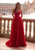 Picture of: Tiered Lace A-Line Gown with Corset Bodice and Slit in Red, Style: 33525, Detail Picture 3