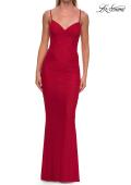 Picture of: Ruched Net Jersey Gown with Lace-Up Back and Drop Waist in Red, Style: 33638, Detail Picture 3