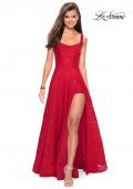 Picture of: Long Lace Prom Dress with Attached Shorts in Red, Style: 27476, Detail Picture 4