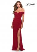 Picture of: Off the Shoulder Fully Ruched Floor Length Gown in Red, Style: 28389, Detail Picture 4