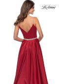 Picture of: Satin A-line Gown with Rhinestone Belt and Straps in Red, Style: 28695, Detail Picture 4