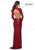 Picture of: Long Sleeve Sequin Prom Dress with Open Back in Red, Style: 28771, Detail Picture 4