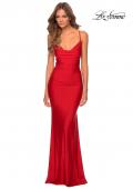 Picture of: Long Jersey Dress with Draped V-Neckline and Ruching in Red, Style: 28984, Detail Picture 4
