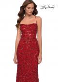 Picture of: Print Sequin Long Dress with Lace Up Back in Red, Style 29638, Detail Picture 4
