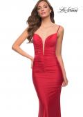 Picture of: Long Jersey Fitted Prom Dress with Front Ruching in Red, Style 29834, Detail Picture 4