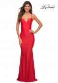 Picture of: Jersey Gown with Bustier Top and Lace Up Back in Red, Detail Picture 4