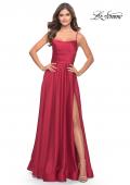 Picture of: A Line Satin Gown with Ruching and Square Neckline in Red, Style: 31105, Detail Picture 4