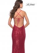 Picture of: Line Sequin Stretch Prom Dress with Defined Cups in Red, Style: 31141, Detail Picture 4