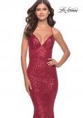 Picture of: Fitted Stretch Sequin Dress with Open Back and Defined Cups in Red, Style: 31291, Detail Picture 4