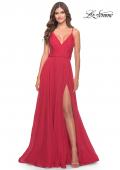 Picture of: Chiffon Dress with Pleated Bodice and Pockets in Red, Style: 31500, Detail Picture 4
