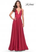 Picture of: A-Line Satin Gown with Deep V and Slit in Red, Style: 31533, Detail Picture 4
