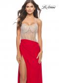 Picture of: Prom Dress with Rhinestone Sheer Bodice and Asymmetrical Skirt in Red, Style: 31537, Detail Picture 4