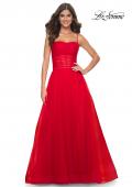 Picture of: A-line Square Neck Tulle Ballgown with Illusion Waist in Red, Style: 32017, Detail Picture 4