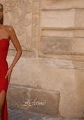Picture of: Intricately Ruched Strapless Prom Dress with Unique Deep V in Red , Style 32923, Detail Picture 4, Landscape