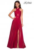 Picture of: Tone Tone Satin Dress with Wrap Around High Neckline in Red, Style: 27151, Detail Picture 5