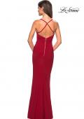 Picture of: Form Fitting Jersey Prom Dress with Criss Cross Back in Red, Style: 27622, Detail Picture 5