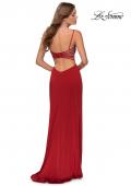 Picture of: Long Prom Dress with Faux Strappy Open Back in Red, Style: 28461, Detail Picture 5