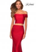 Picture of: Two Piece Neon Off the Shoulder Jersey Prom Dress in Red, Style: 28578, Detail Picture 5