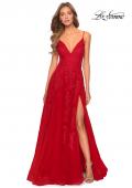 Picture of: Tulle Prom Dress with Floral Detail and Side Slit in Red, Style: 28985, Detail Picture 5
