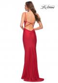 Picture of: Long Jersey Fitted Prom Dress with Front Ruching in Red, Style 29834, Detail Picture 5