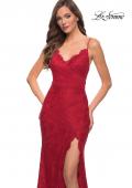 Picture of: Lace Long Dress with Scallop Detail on Skirt Slit in Red, Style 29939, Detail Picture 5