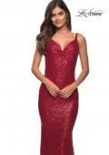 Picture of: Long Stretch Sequin Gown with Low Back in Red, Detail Picture 5