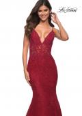 Picture of: Mermaid Lace Prom Dress with Sheer Jeweled Bodice in Red, Detail Picture 5