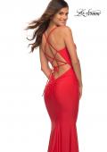 Picture of: Jersey Gown with Bustier Top and Lace Up Back in Red, Detail Picture 5