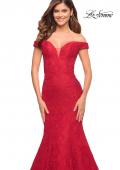 Picture of: Mermaid Lace Off the Shoulder Gown with Sheer Back in Red, Style: 30564, Detail Picture 5