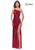 Picture of: One Shoulder Sequin Dress with Circle Cut Out in Red, Style: 31089, Detail Picture 5