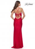 Picture of: Rhinestone Ruched Jersey Prom Dress with Lace Up Back in Red, Style: 31201, Detail Picture 5