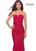 Picture of: Elegant Ruched Strapless Gown with Deep V in Red, Style: 31226, Detail Picture 5