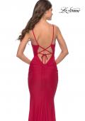 Picture of: Simple Jersey Dress with Low Open Back and Ruched Zipper in Red, Style: 31227, Detail Picture 5